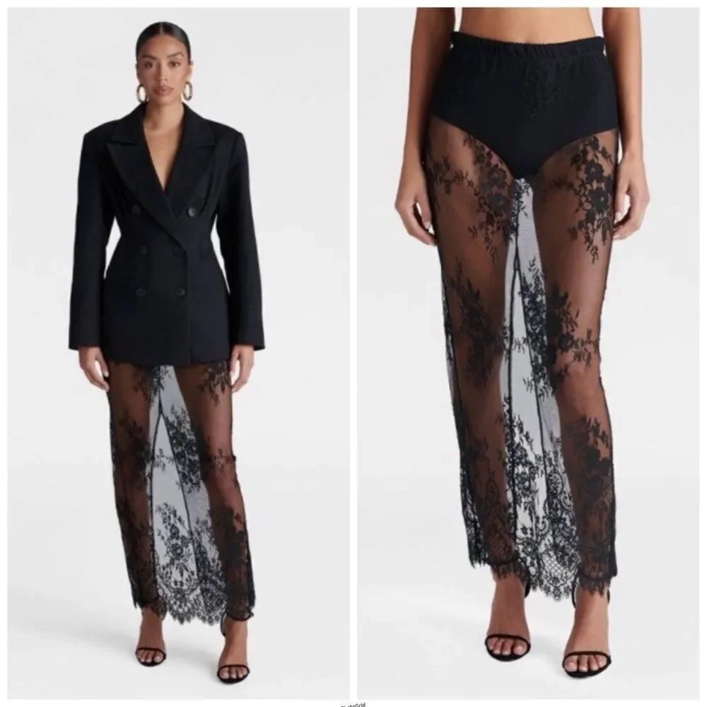 KBB by KAHLANA The Illusion Lace Midi Skirt in Black